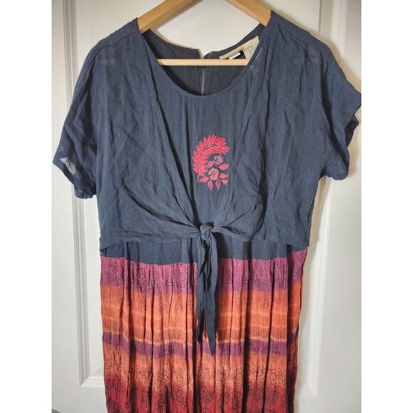 ST JOHN'S BAY Black Orange Front Tie Boho Hippie Flowing Maxi Dress SZ 14 - Picture 3 of 7